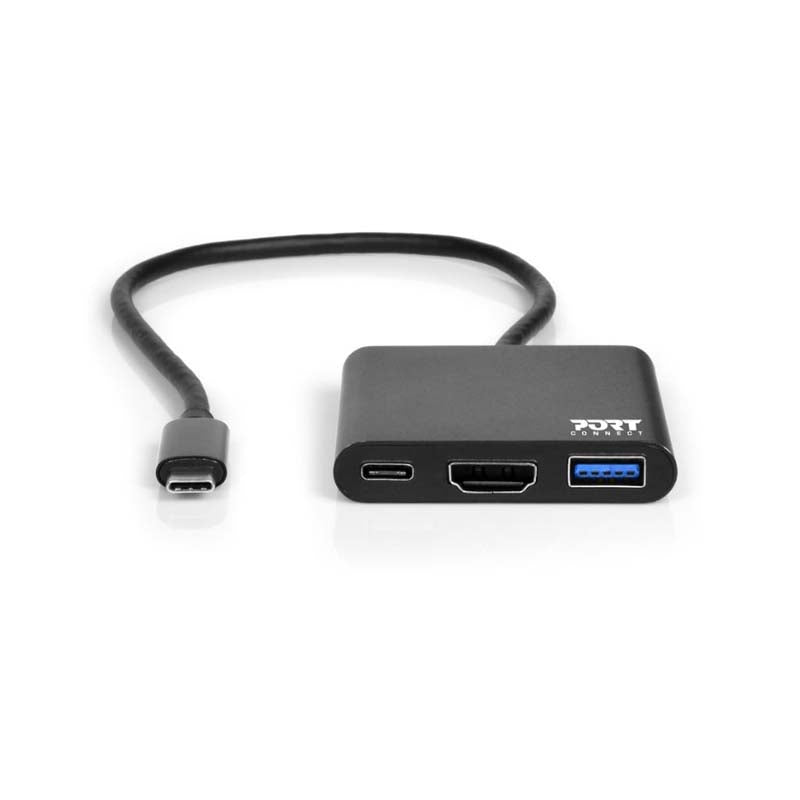 Port Connect 30cm Type-C to HDMI USB3.0 Type-C 60W PD Power Dock - Black - Black