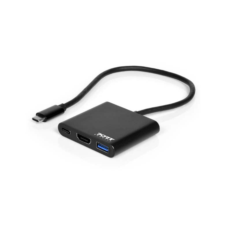 Port Connect 30cm Type-C to HDMI USB3.0 Type-C 60W PD Power Dock - Black - Black