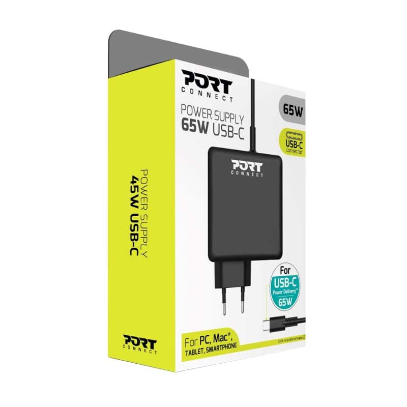 Port Connect 65W Type C Power Adapter - Black - Black