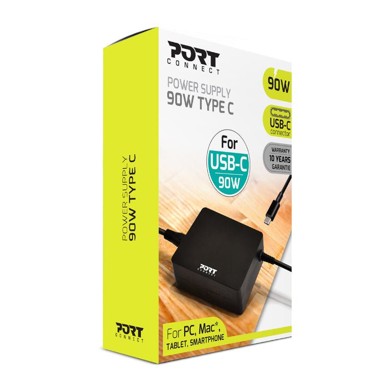 Port Connect 90W USB Type C Notebook Adapter - Black - Black