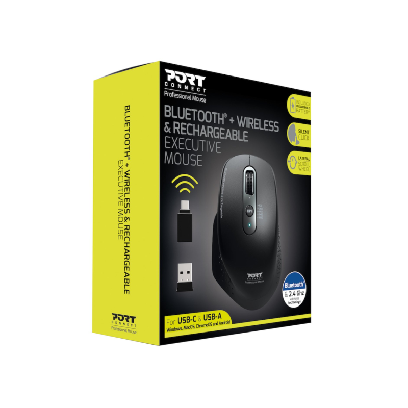 Port Connect Bluetooth Wireless & Rechargeable Executive Mouse Black