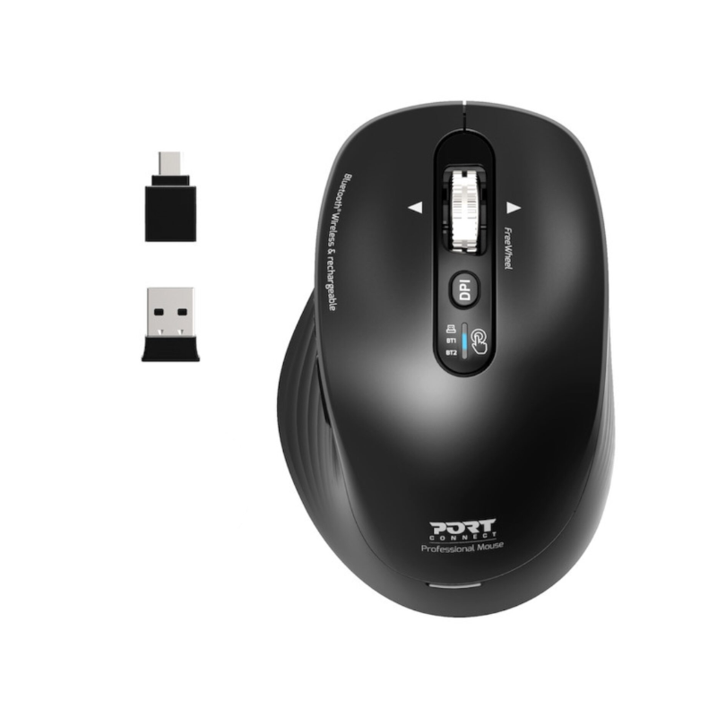 Port Connect Business 2.4GHz Rechargeable Bluetooth Wireless Mouse Black - Black
