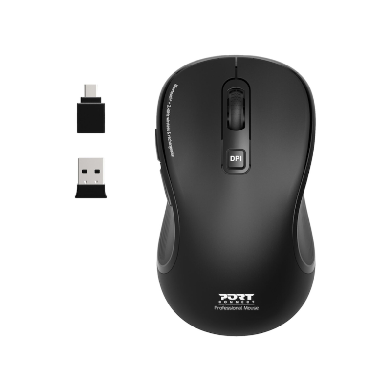 Port Connect Essential Bluetooth Wireless Rechargeable Mouse - Black - Black
