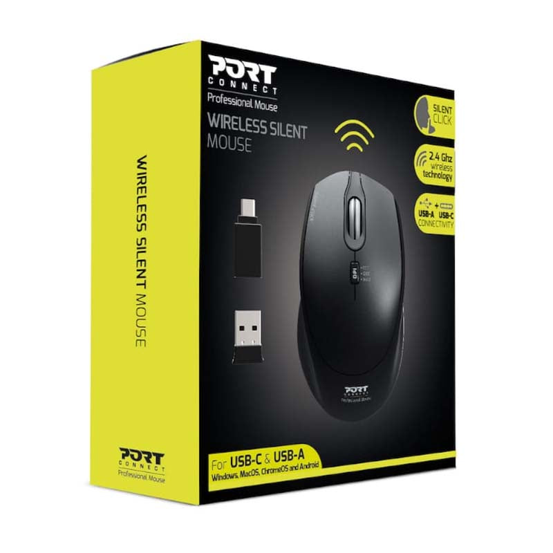 Port Connect Silent Wireless Mouse - Black - Black