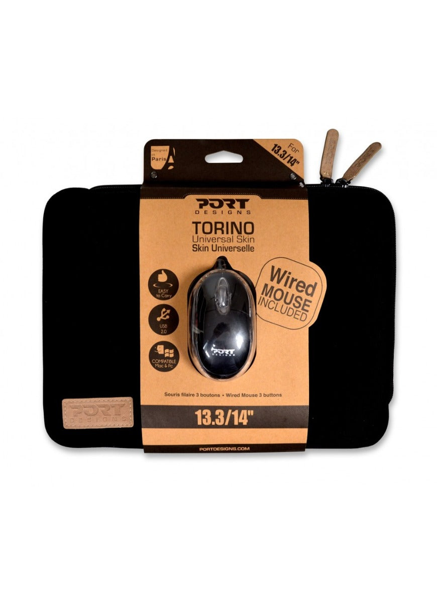 Port PC Accessories Torino 13.3’’ Sleeve + Wired Mouse Bundle - Black - Black