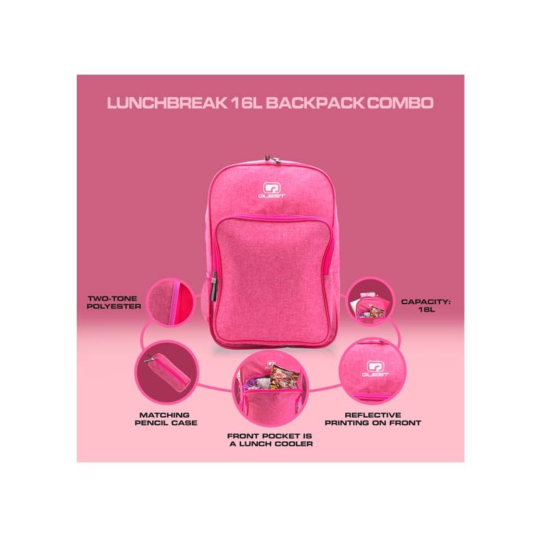 Quest Lunchbreak 16L Backpack Combo - Pink - Pink