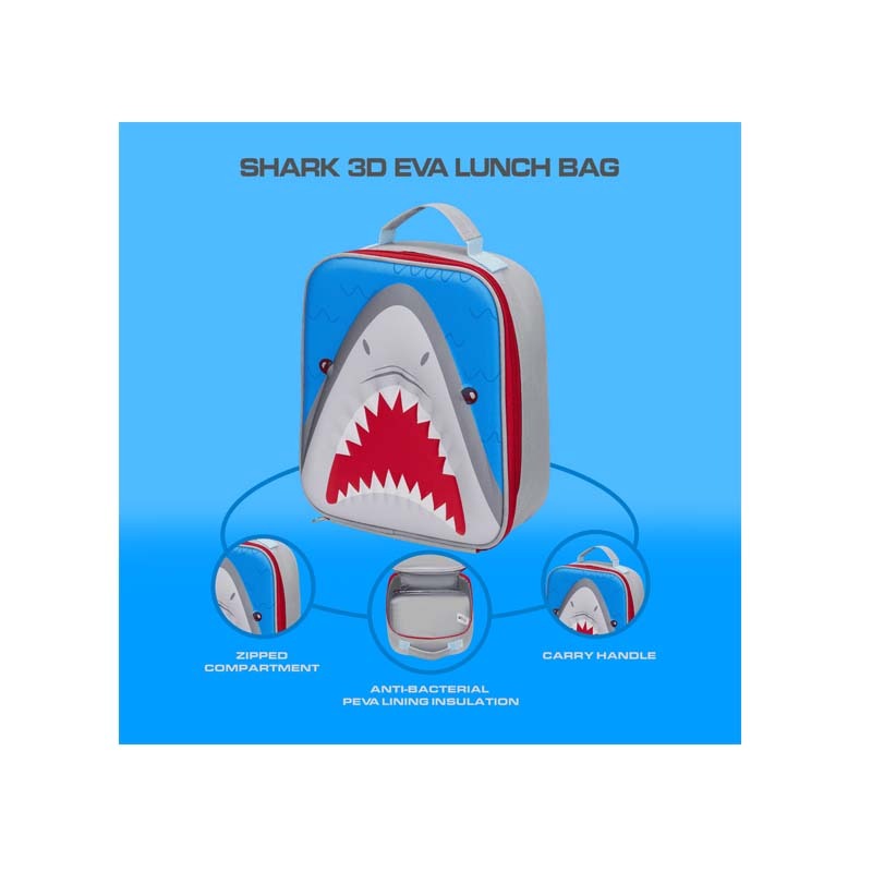 Quest Shark 3D EVA Lunch Bag - Grey - Grey