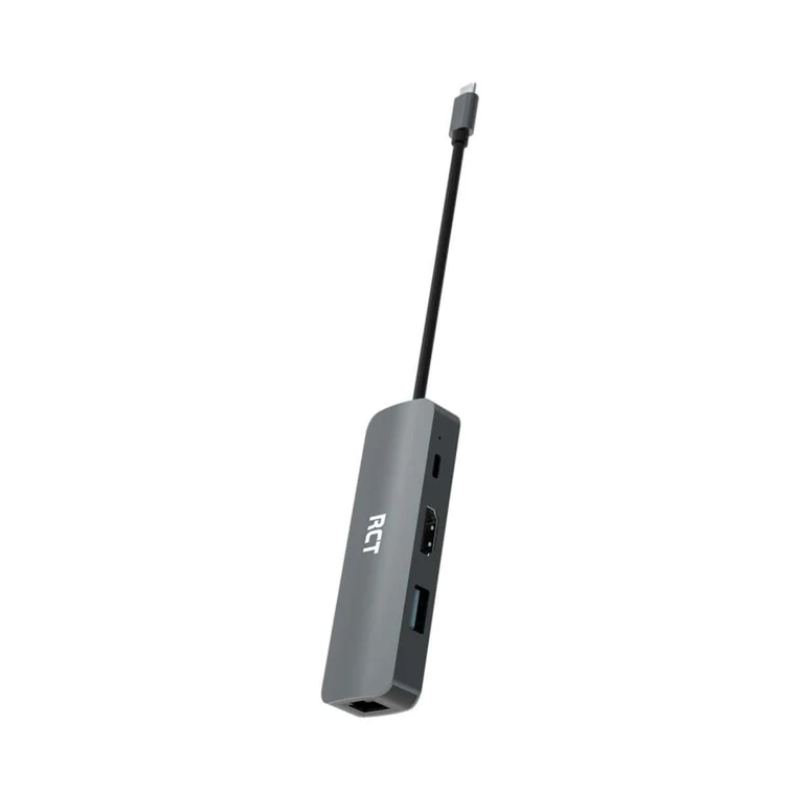 RCT SD-4 Compact 4-in-1 USB-C Hub with HDMI USB 3.0 Gigabit Ethernet & USB-C PD Pass-Through