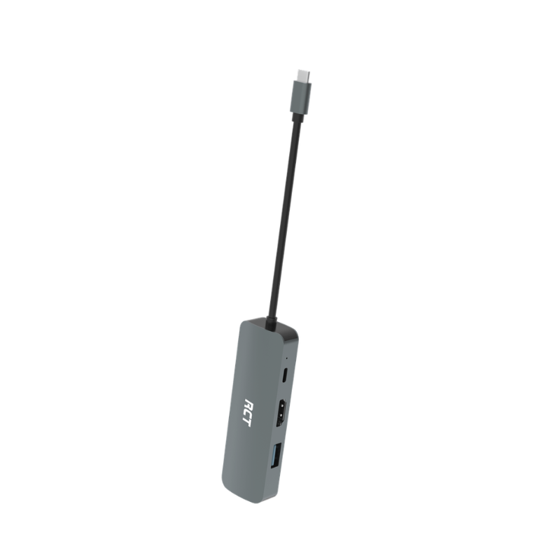 RCT SD-4 Compact 4-in-1 USB-C Hub with HDMI USB 3.0 Gigabit Ethernet & USB-C PD Pass-Through