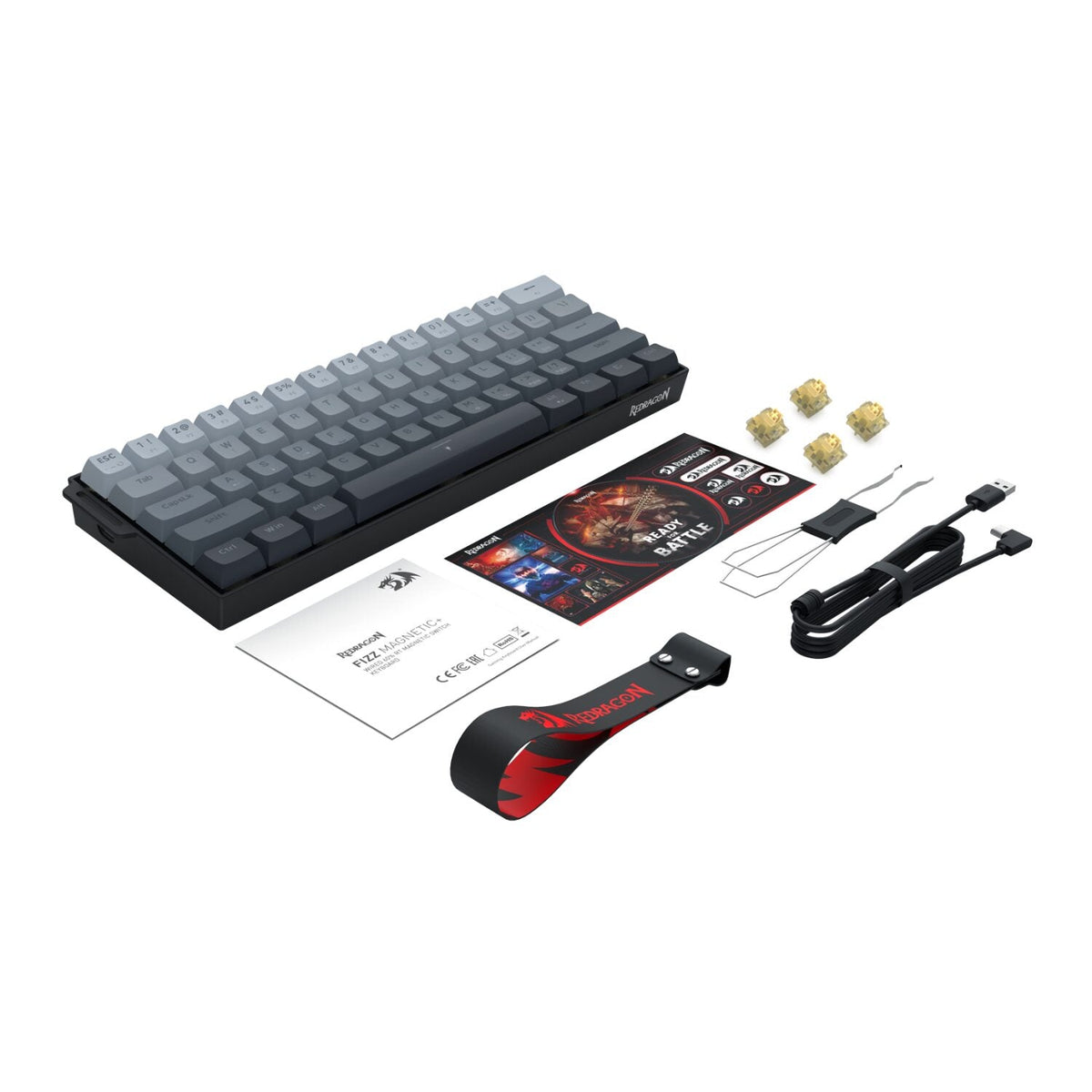 Redragon FIZZ Magnetic+ Wired 60% Gaming Keyboard - Grey/Black - Gaming Keyboard