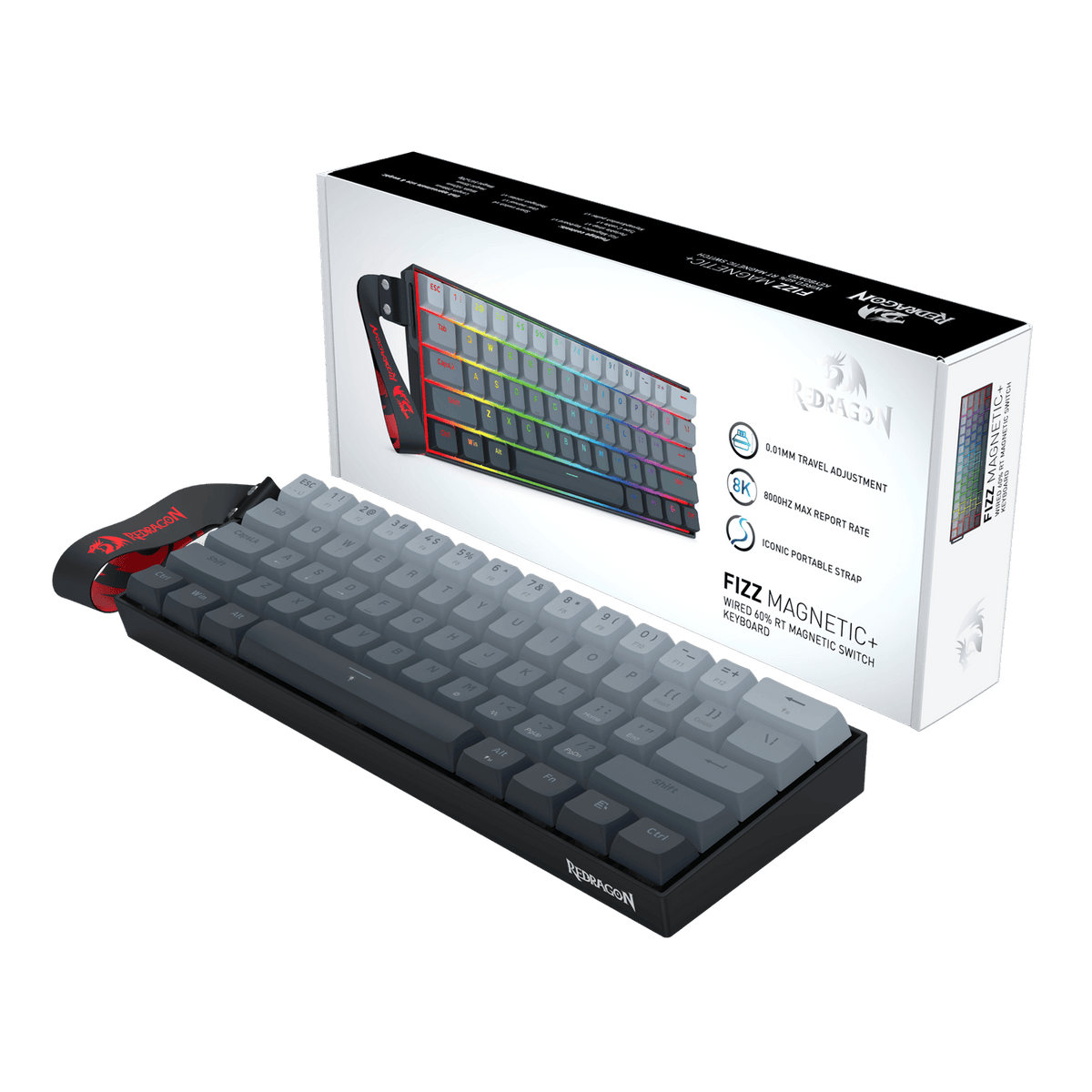 Redragon FIZZ Magnetic+ Wired 60% Gaming Keyboard - Grey/Black - Gaming Keyboard