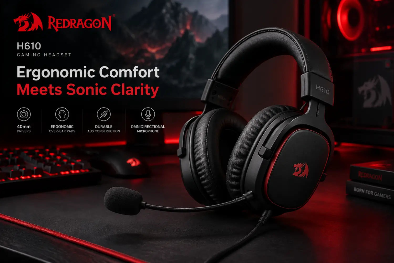 Redragon H610 VIBECORE ANC Bluetooth Wireless Over-ear Headphones - Black
