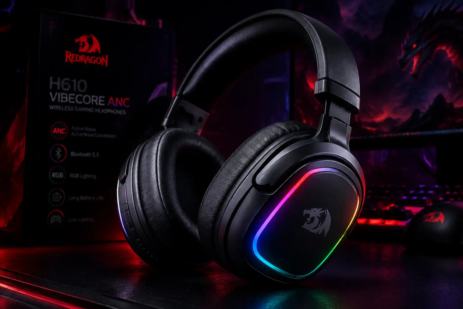 Redragon H610 VIBECORE ANC Bluetooth Wireless Over-ear Headphones - Black