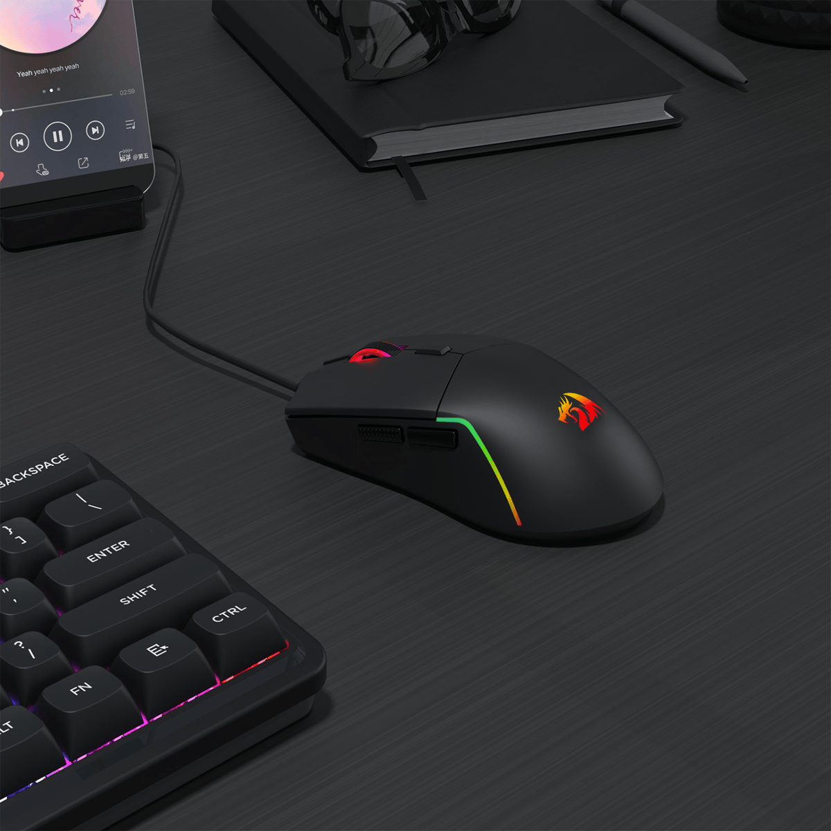Redragon NAGA RGB 10000DPI Wired Gaming Mouse - Black - Black