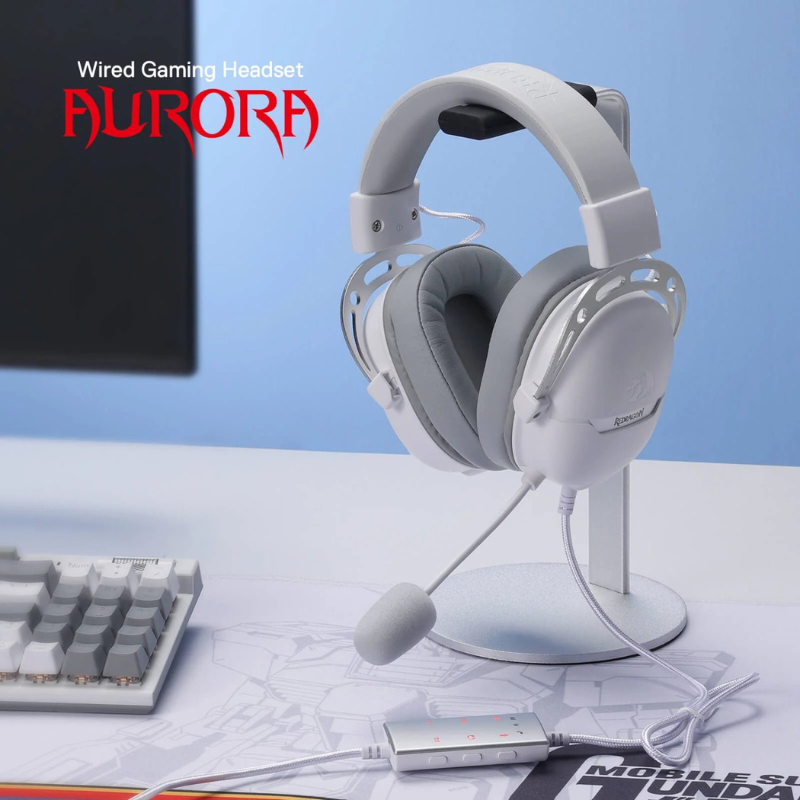 Redragon Over-Ear AURORA Gaming Headset - White - White