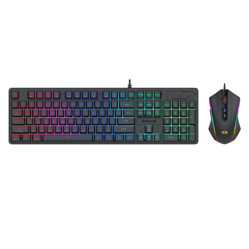 Redragon S107 RGB Gaming Essentials Wired Gaming Keyboard and Mouse Bundle - Black
