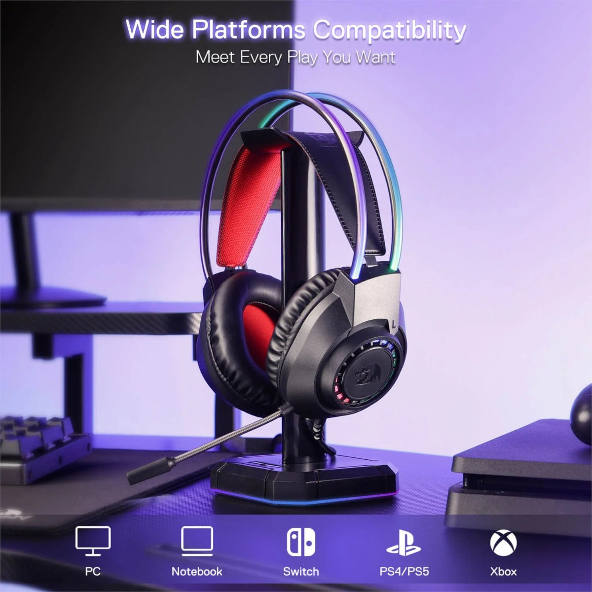 Redragon SCREAM Over-Ear RGB Gaming Headset - Black - Black