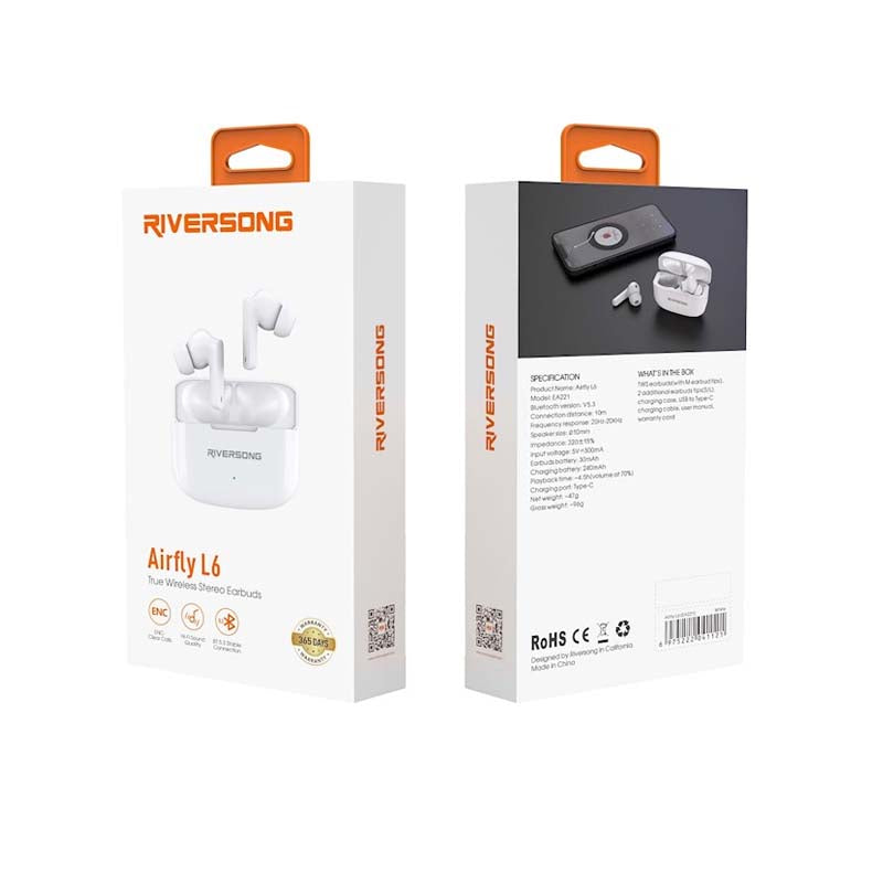 Riversong AirFly L6 True Wireless Stereo Earbuds - White - White