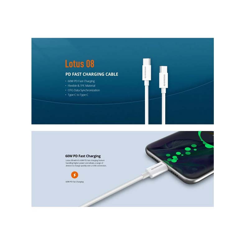 Riversong Lotus 08 Type C to Type C Cable 60W - White - White