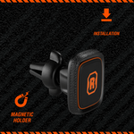 Rugged by Volkano Magnetic Car Air Vent Phone Holder - Black - Black - Mobile Accessories
