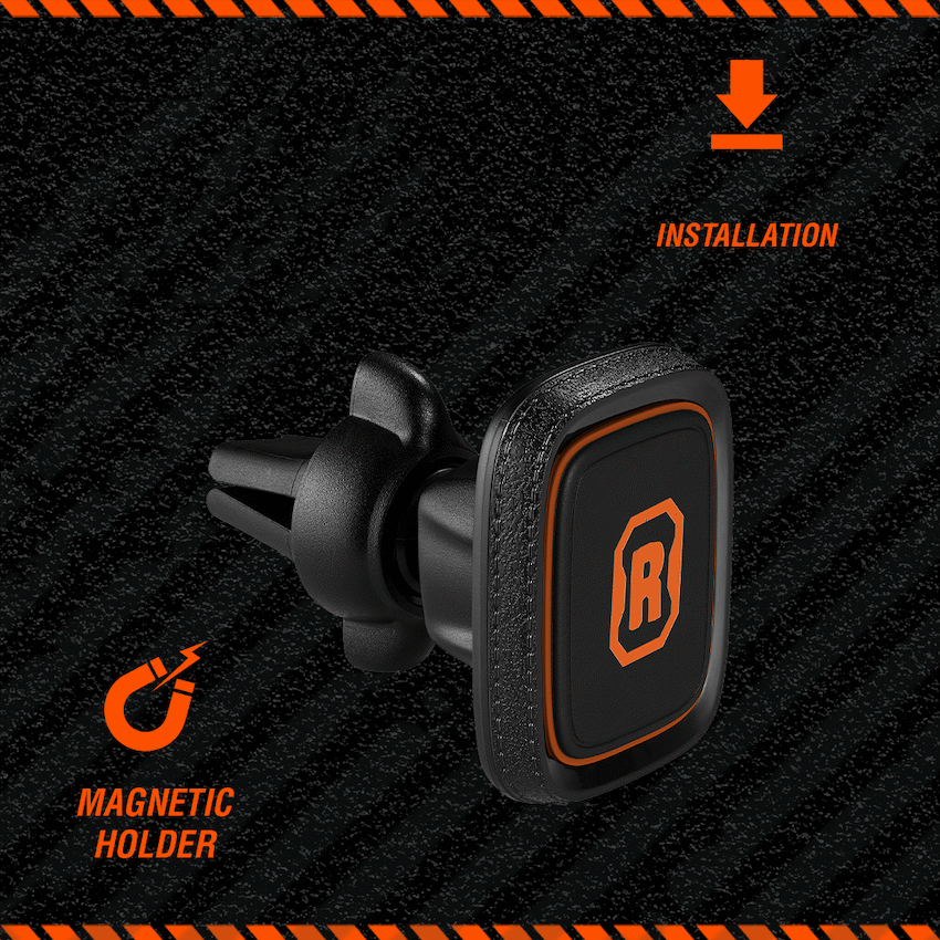 Rugged by Volkano Magnetic Car Air Vent Phone Holder - Black - Black - Mobile Accessories