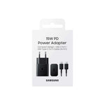 Samsung 1 USB C Port Travel Adapter PD 15W with Cable Type C to Type C - Black