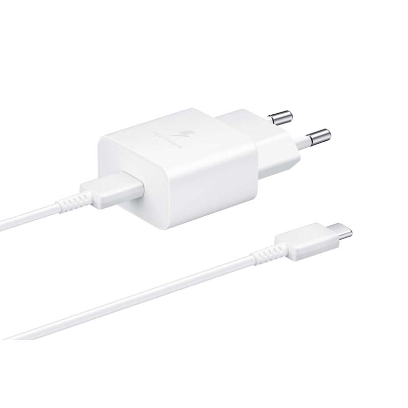 Samsung 1 USB C Port Travel Adapter PD 15W with Cable Type C to Type C - White - White