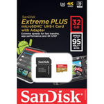 Sandisk 32GB Extreme Plus mircoSDHC UHS-I Card with Adapter - Black
