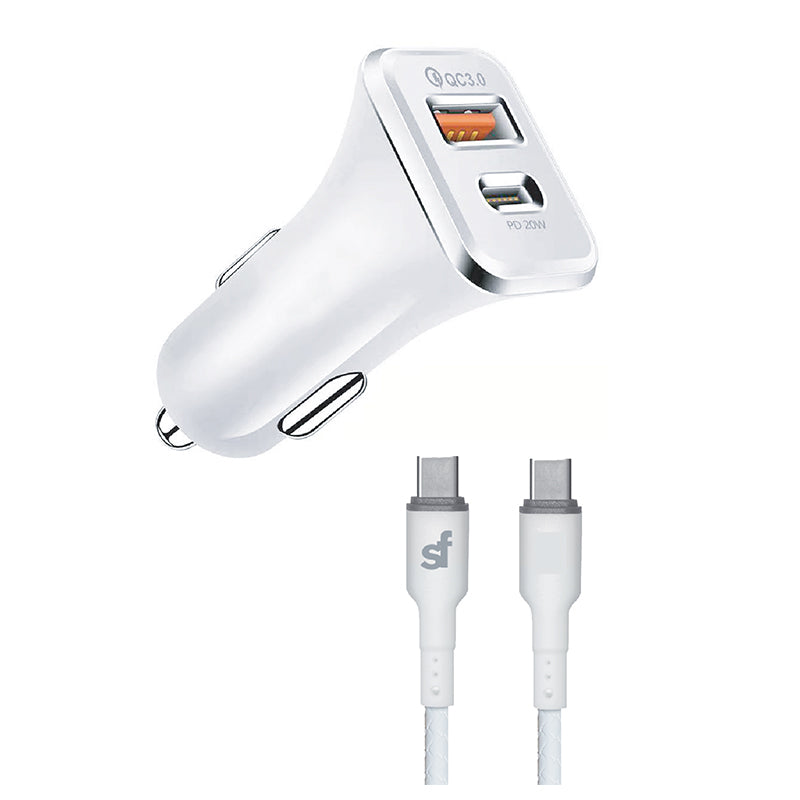 SF PD Car Charger with Type C Cable - White - White