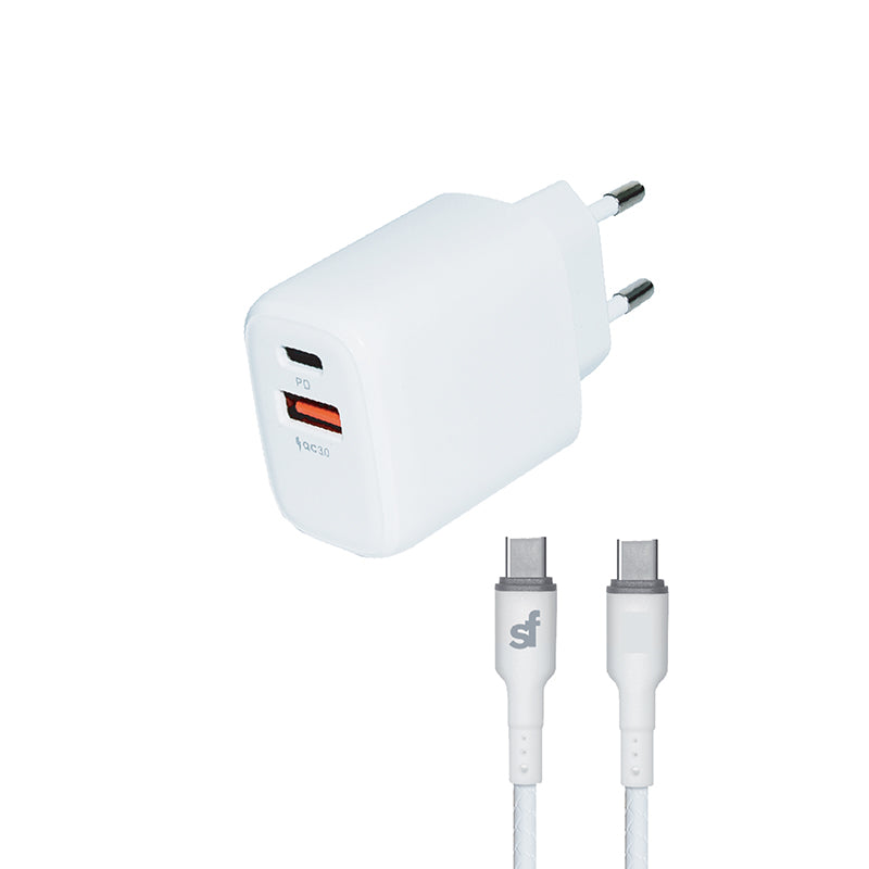 SF PD Wall Charger with Type C Cable - White - White