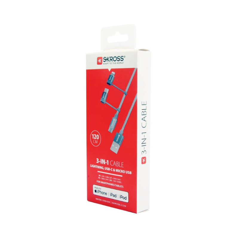 Skross 3-in-1 Charging Cable 1.2m - Space Grey - Space Grey