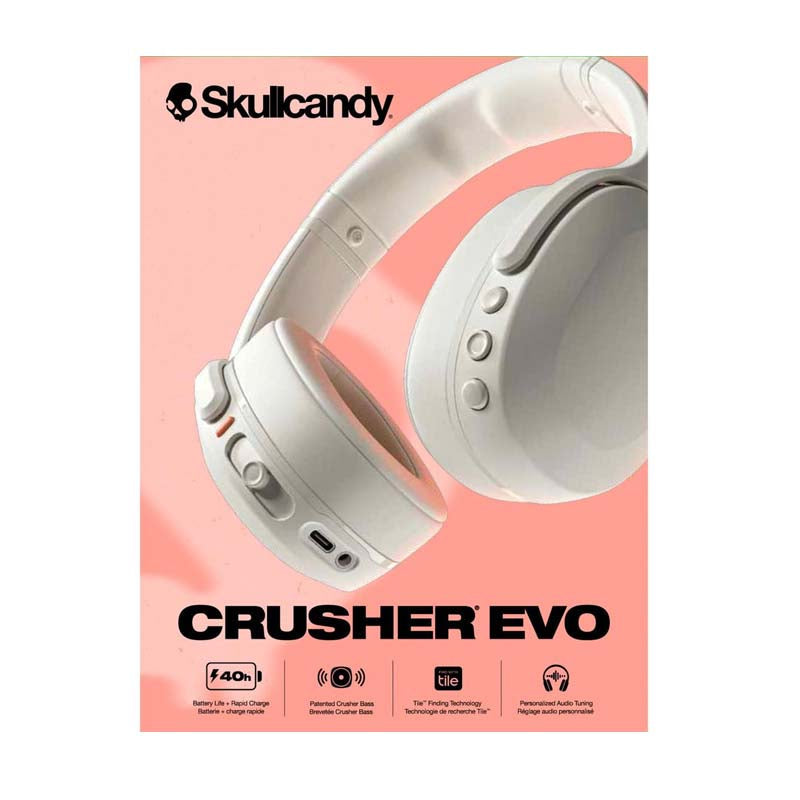 Skullcandy Crusher Evo Sensory Bass Headphones With Personal Sound - Bone / Orange - White
