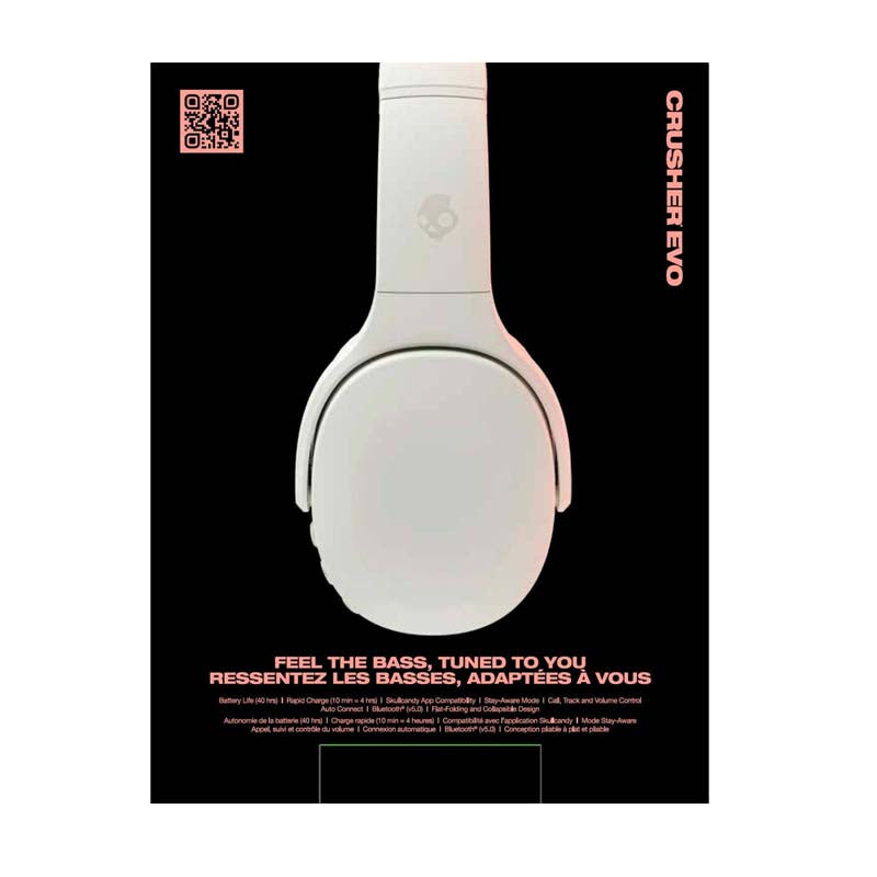 Skullcandy Crusher Evo Sensory Bass Headphones With Personal Sound - Bone / Orange - White