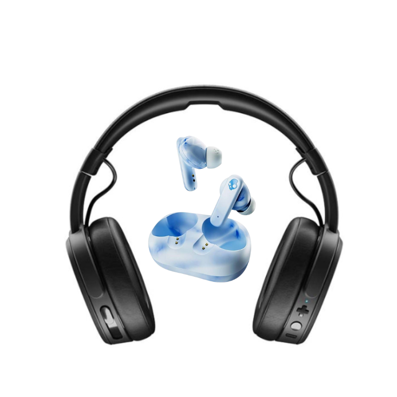 Skullcandy Bundle Crusher 3 Wireless Over-Ear Headphones + Ecobuds True Wireless Earbuds - Black & Glacier Blue