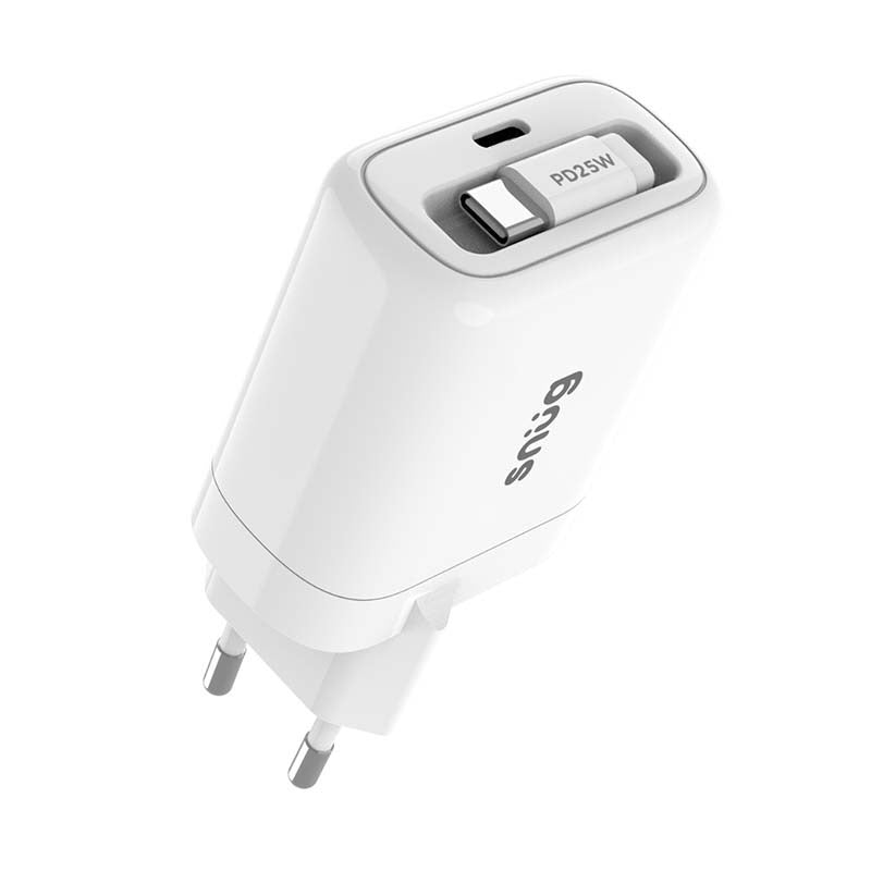 Snug 1 Port PD Charger With Retractable Cable 25W - White - White