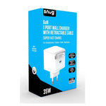Snug 1 Port PD Charger With Retractable Cable 35W - White - White