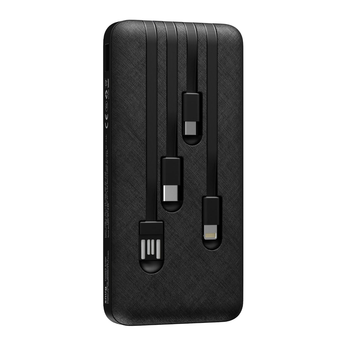 Snug 10000mAh Power Bank With Built-In Cables - Black - Black