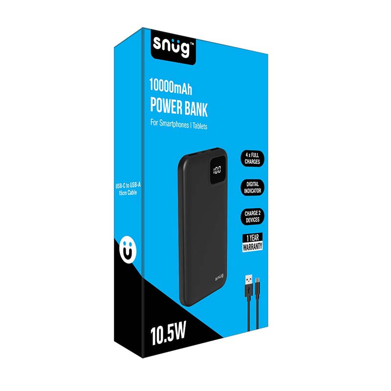 Snug 10000mAh Square Digital Powerbank - Black - Black