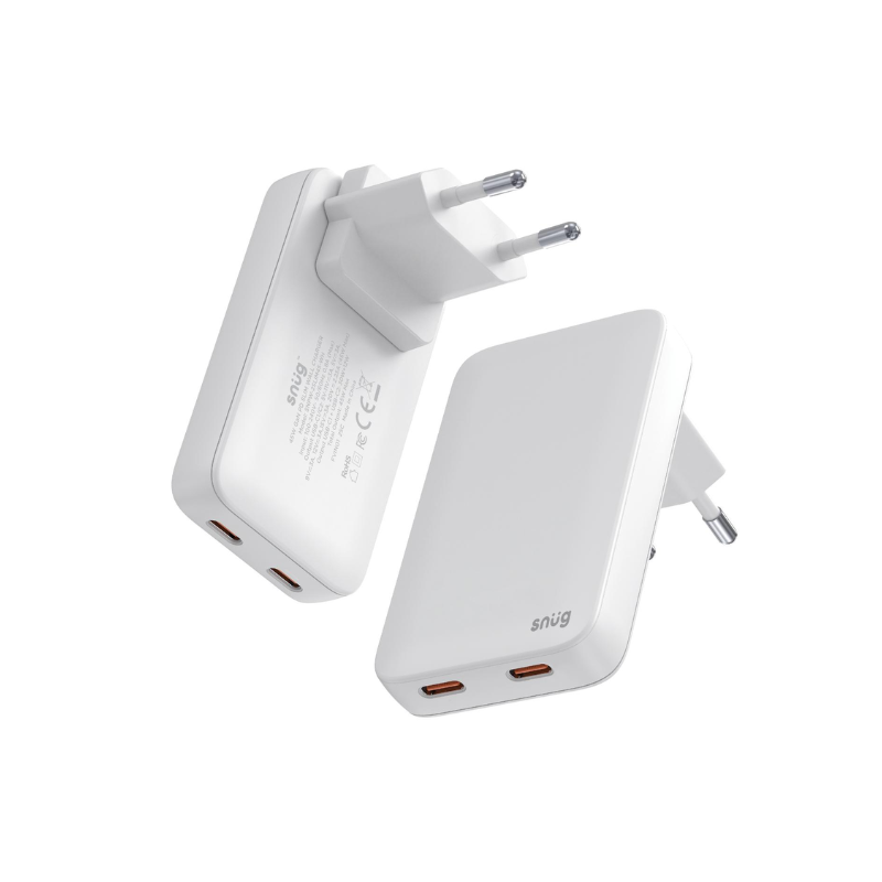 Snug 2 Port PD GaN Slim Wall Charger 45W - White - White