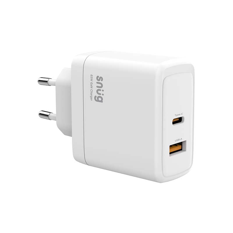 Snug 2 Port PD GaN Wall Charger 65W - White - White