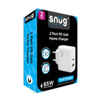 Snug 2 Port PD GaN Wall Charger 65W - White - White