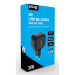 Snug 2 Port USB/Type C Wall Charger 35W - Black - Black