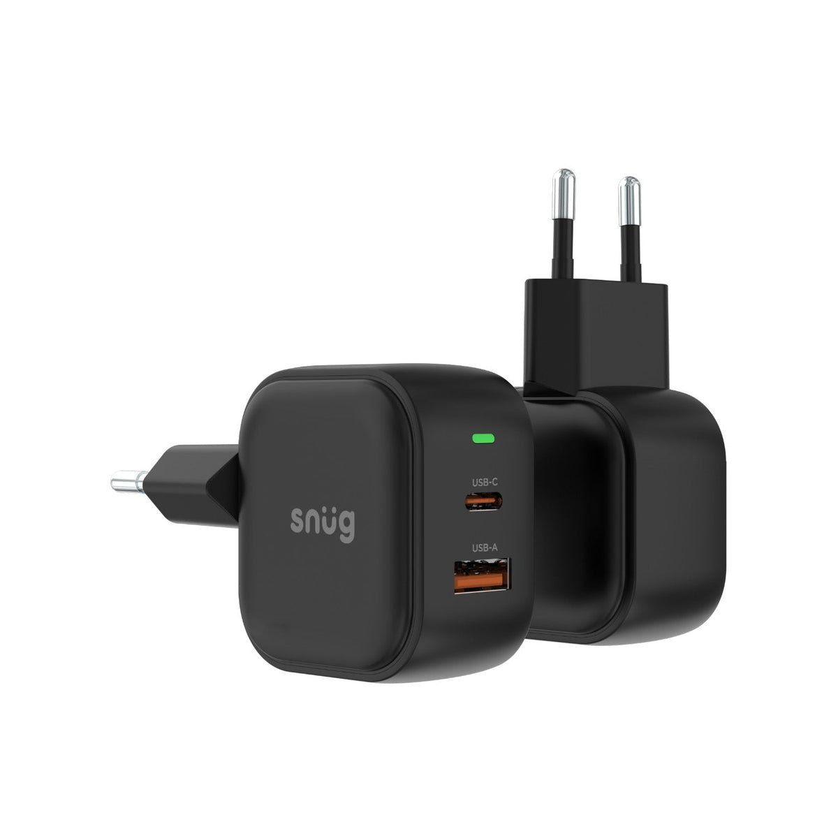 Snug 2 Port USB/Type C Wall Charger 35W - Black - Black