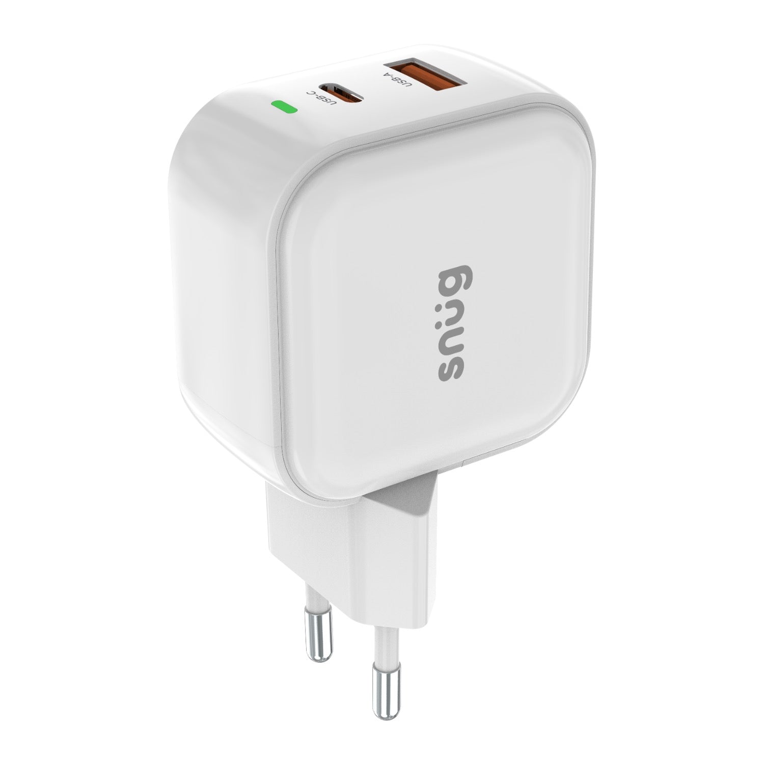 Snug 2 Port USB/Type C Wall Charger 45W - White - White