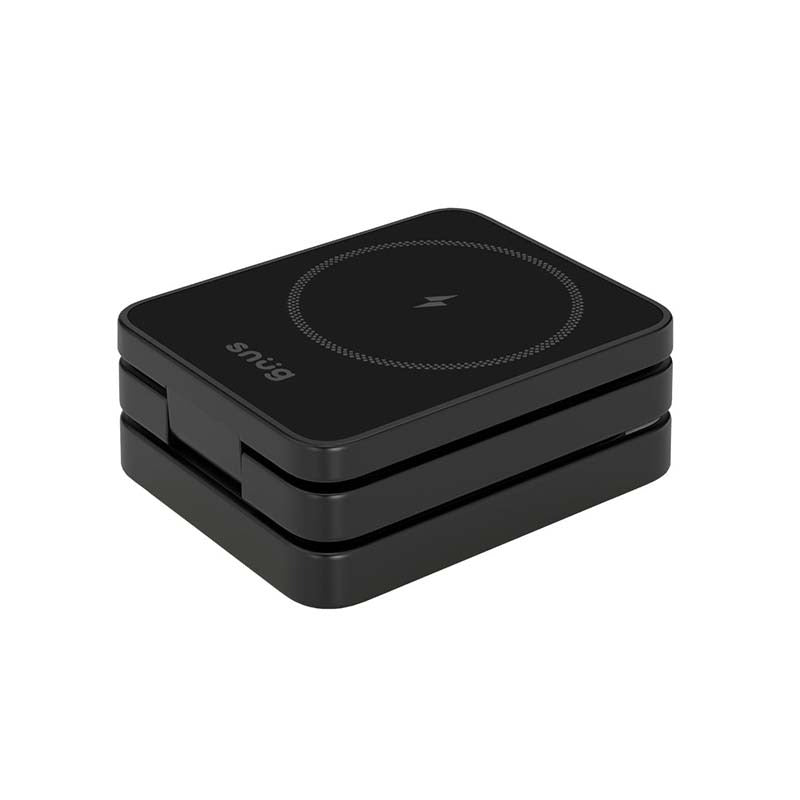 Snug 3-In-1 Magnetic Wireless Travel Charger 15W - Black - Black