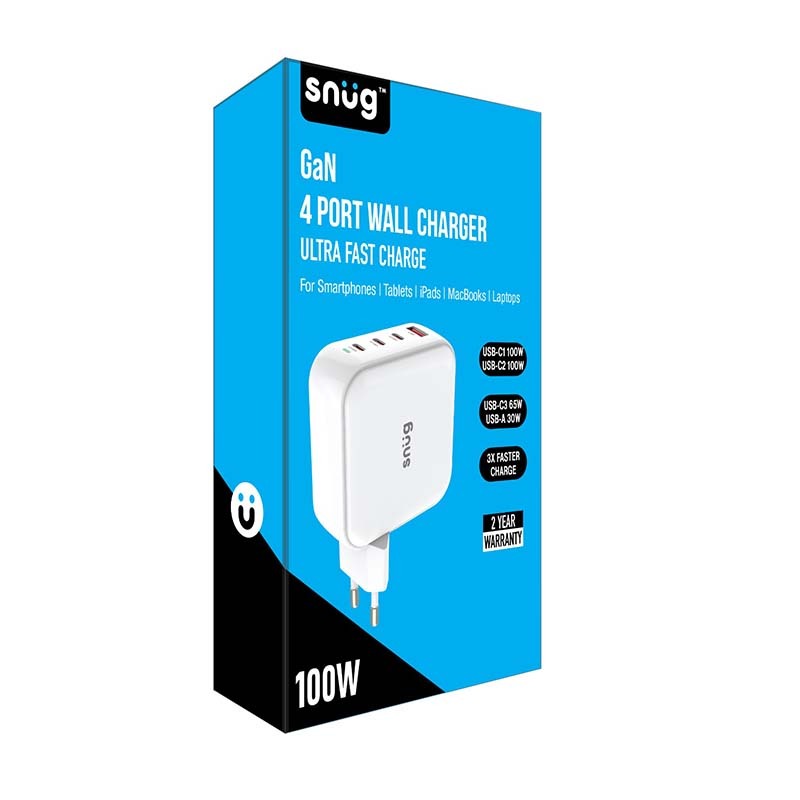 Snug 4 100W Port PD GaN Wall Charger - White - White