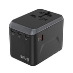SNUG 5 Port Universal Travel Adapter - 25W - Black - Black & Grey