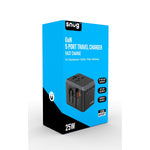 SNUG 5 Port Universal Travel Adapter - 25W - Black - Black & Grey