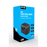SNUG 5 Port Universal Travel Adapter - 45W - Black - Black & Grey