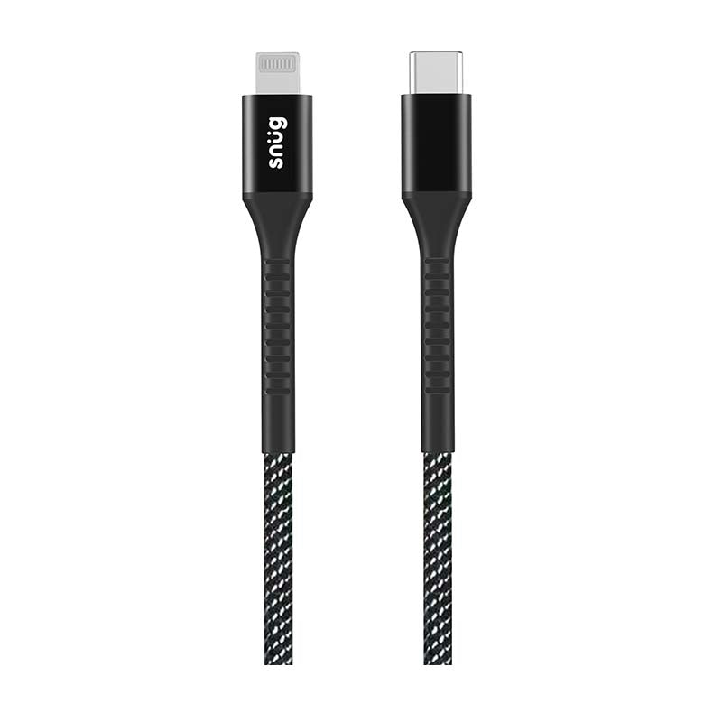 Snug 60W Type C To MFI Nylon Braided Cable 1.2M - Black / Silver - Silver/Black